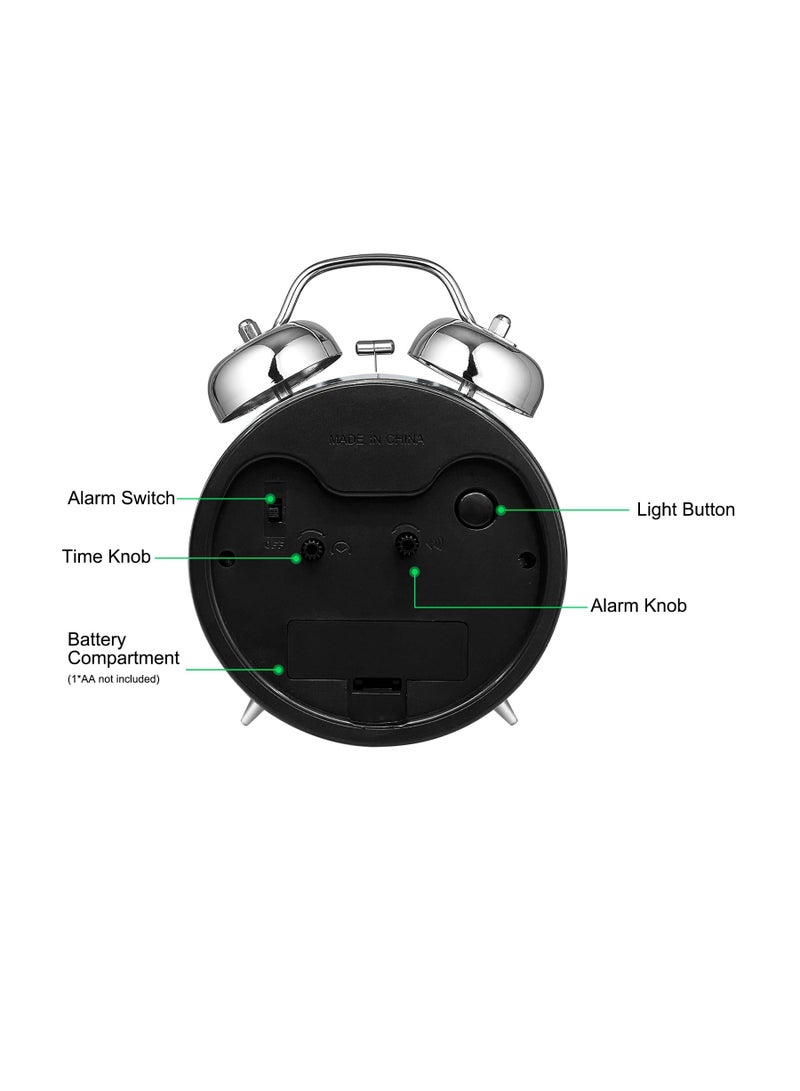 Super Alarm Clock Suitable For Adult Heavy Sleepers, Dual Bell Retro 4-Inch Silent Non Ticking Quartz With Backlight, Metal Dial, Bedroom Bedside Alarm Clock (Green)  - Image 4