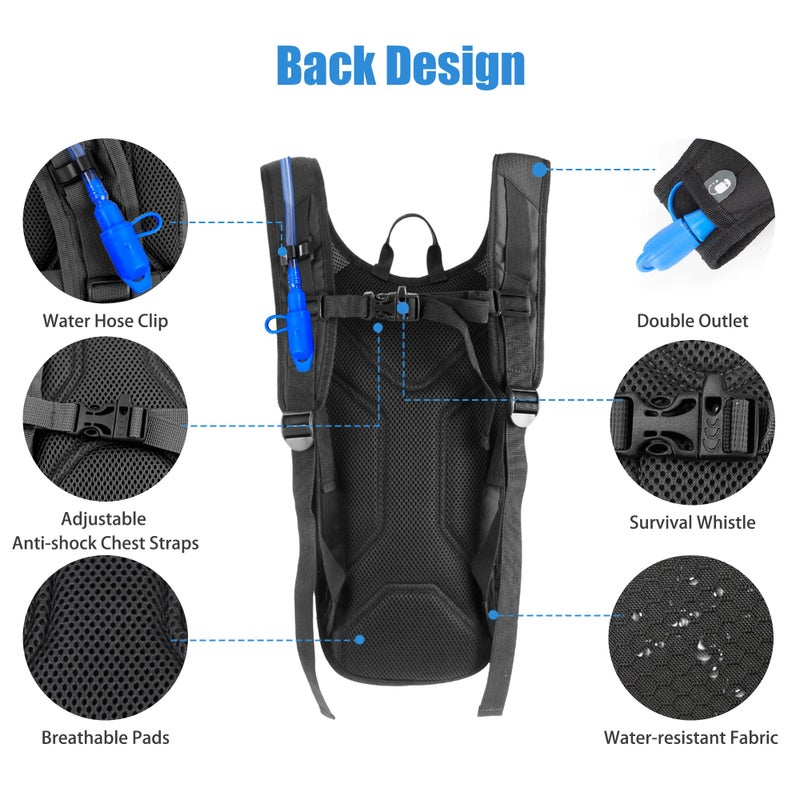 Zavothy Lightweight Hydration Backpack with 2L Water Bladder Water Backpack Hydration Pack for Cycling Running Biking Hiking Backpack Black - Image 3
