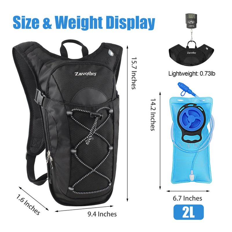 Zavothy Lightweight Hydration Backpack with 2L Water Bladder Water Backpack Hydration Pack for Cycling Running Biking Hiking Backpack Black - Image 2