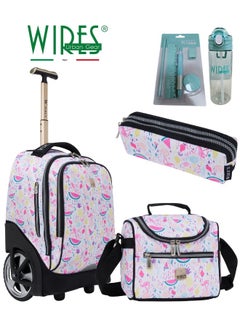 Wires 3 Piece Kids School Trolley Bag laptop compartment Big Wheels With Lunch bag & Pencil Case  - Image 1