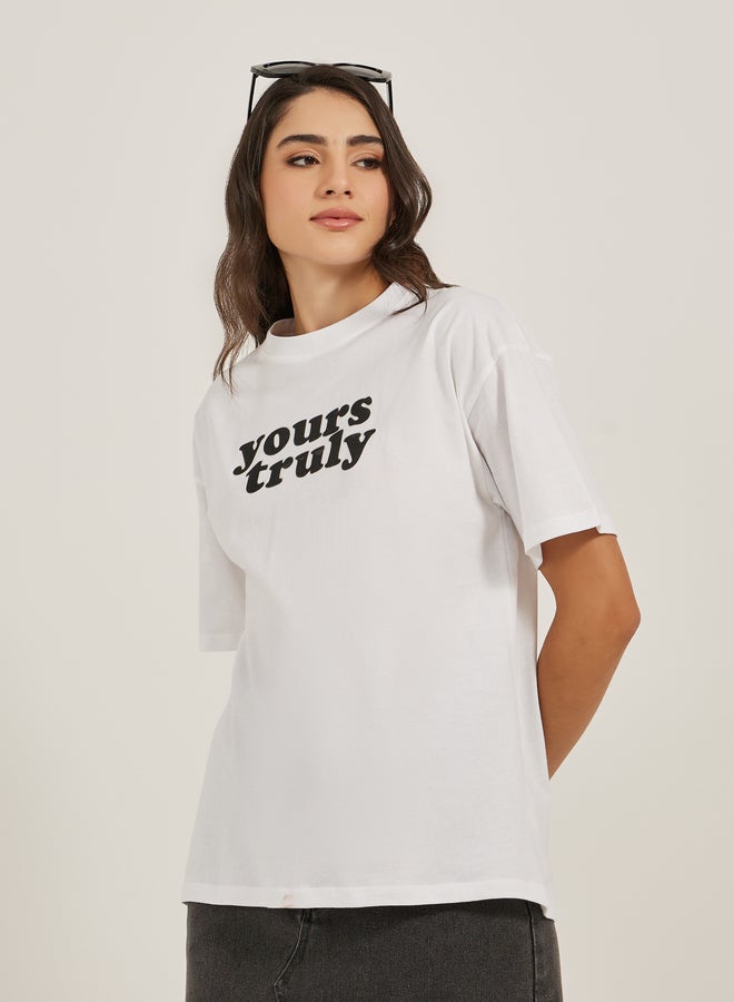 Styli Slogan Print Round Neck Oversized T-Shirt - Image 3
