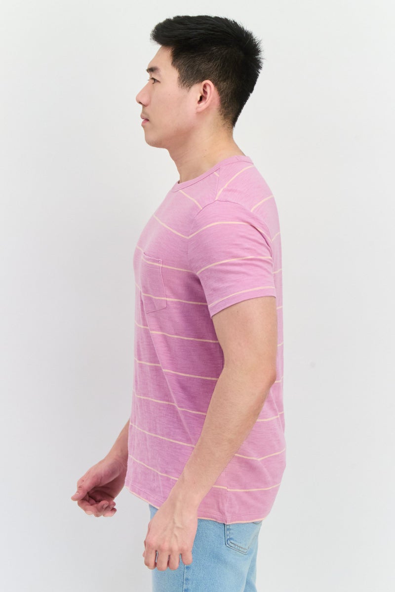 GAP Men Crew Neck Short Sleeves Stripe T-Shirt, Lilac - Image 2