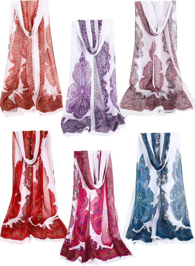 Sureio 6 Pcs Scarves for Women Lightweight Summer Floral Print Pattern Scarf for Women Dressy Long Thin Scarf Shawl(Classic Style) - Image 1