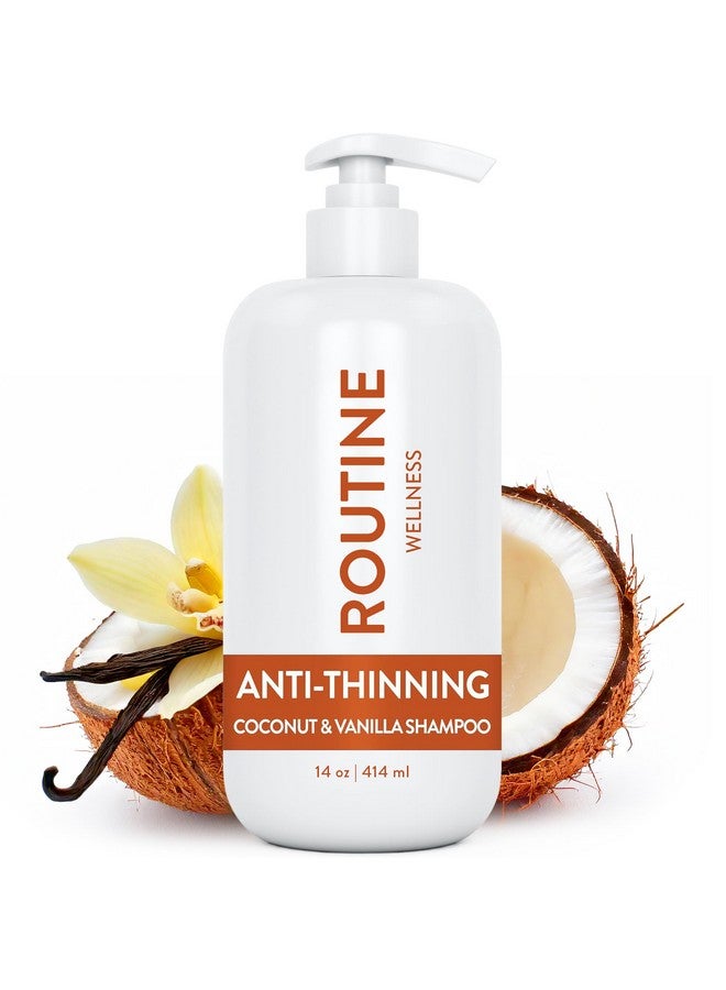 روتين  والنص شامبو روتين ويلنس المضاد لتساقط الشعر - مانع البيوتين لهرمون ديهدروتستوستيرون للنساء والرجال - شامبو آمن على اللون لمنع تساقط الشعر ونمو صحي - جوز الهند والفانيليا - 14 أونصة - Image 1