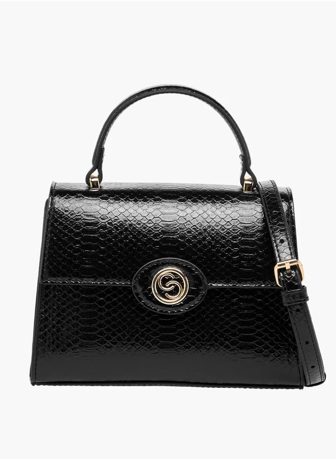 Celeste Women Embossed Satchel Bag with Detachable Strap and Top Handle