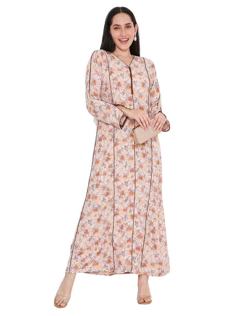 HANA & SARA MULTICOLOUR PRINTED UNIQUE STYLED ARABIC KAFTAN FARASHA JALABIYA DRESSES  - Image 1