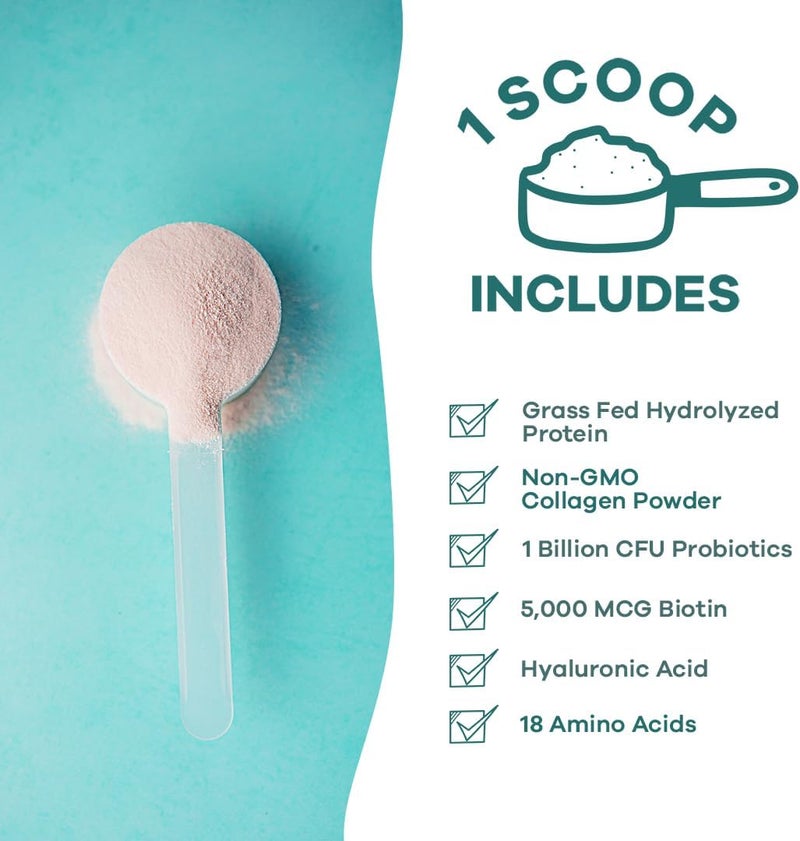 GOBIOTIX Collagen Powder Supplement with Probiotics  Hydrolyzed Protein Collagen Powder for Women  Hair Skin and Nails Joint and Digestive Health  Collagen Peptides Type I and III  30 Servings - Image 3