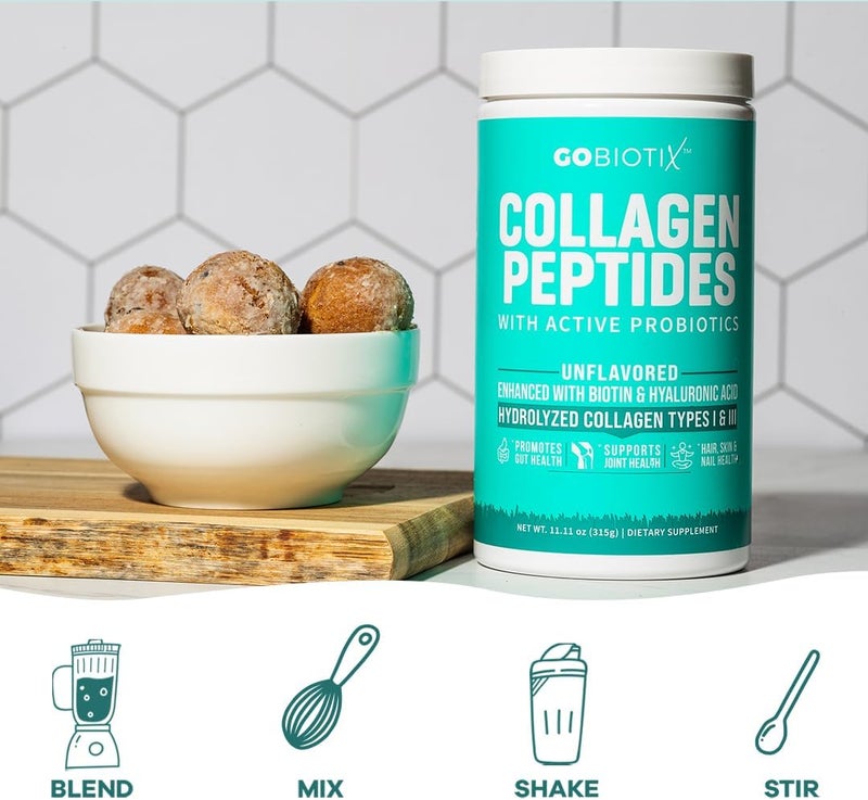 GOBIOTIX Collagen Powder Supplement with Probiotics  Hydrolyzed Protein Collagen Powder for Women  Hair Skin and Nails Joint and Digestive Health  Collagen Peptides Type I and III  30 Servings - Image 5