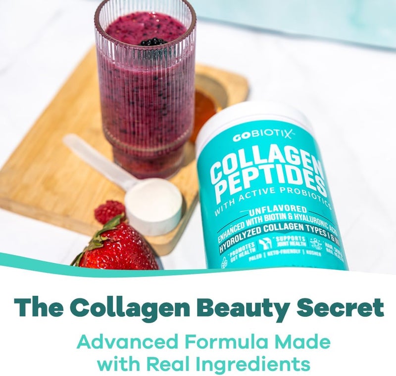 GOBIOTIX Collagen Powder Supplement with Probiotics  Hydrolyzed Protein Collagen Powder for Women  Hair Skin and Nails Joint and Digestive Health  Collagen Peptides Type I and III  30 Servings - Image 4