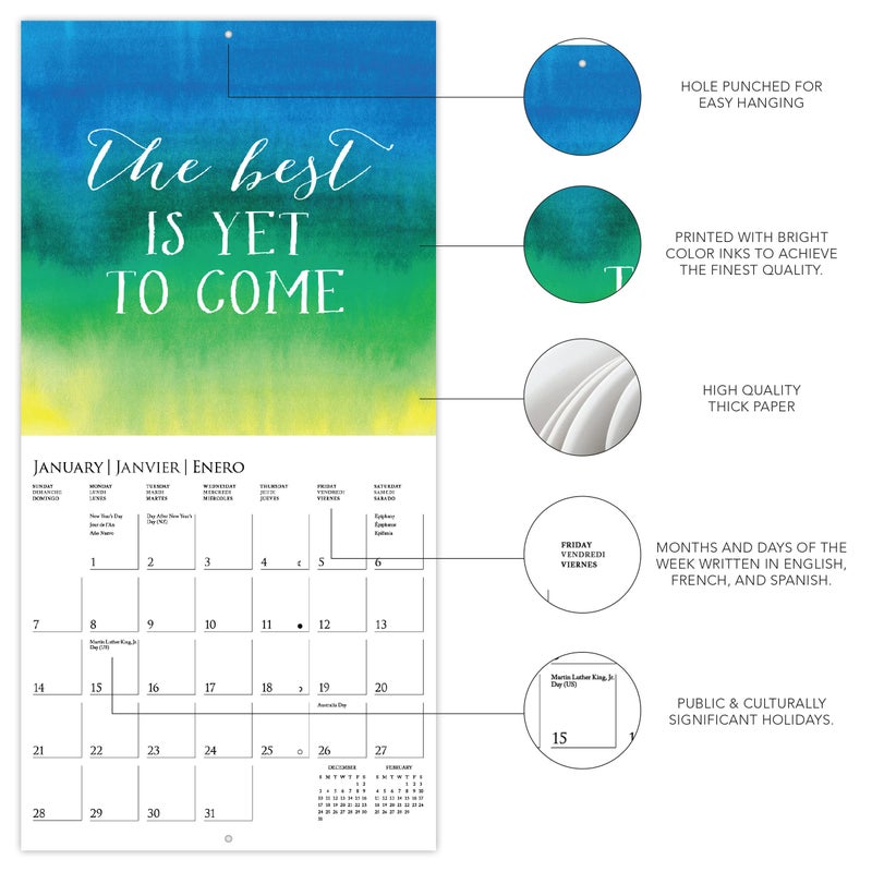 Graphique 2024 Best Day Ever Mini Wall Calendar | 7â€ x 7â€ | Thick Paper | Home & Office Organizer | Large Monthly Grid | 3 Languages & Marked Holidays | 4 Month Preview Page for 2025 - Image 3