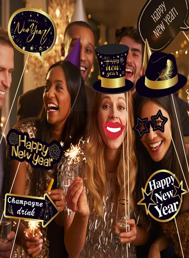 Lide Road 25Pcs New Years Eve Photo Booth Props | 2026 New Years Photo Booth Props with Stick NYE Theme Selfie Props | Gold Glitter New Years Eve Party Supplies - Image 5
