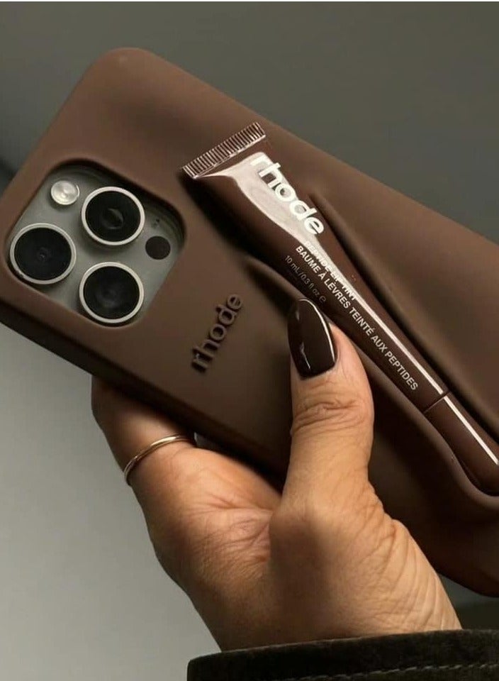 Rhode iPhone 15 Silicone Lip Holder for Cell Phone, Lip Gloss Adhesive Sleeve for Phone, Lip Holder Stick-on Phone Case, Back Stick On Holder for Rhode iPhone 15 Phones Case（Espresso） - Image 2