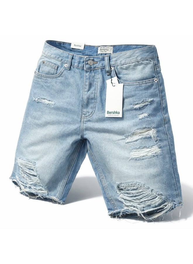 بيرشكا شورت جينز صيفي ممزق للرجال - أناقة عصرية وراحة تدوم طوال اليوم - أزرق فاتح - مقاس 30 - Image 1