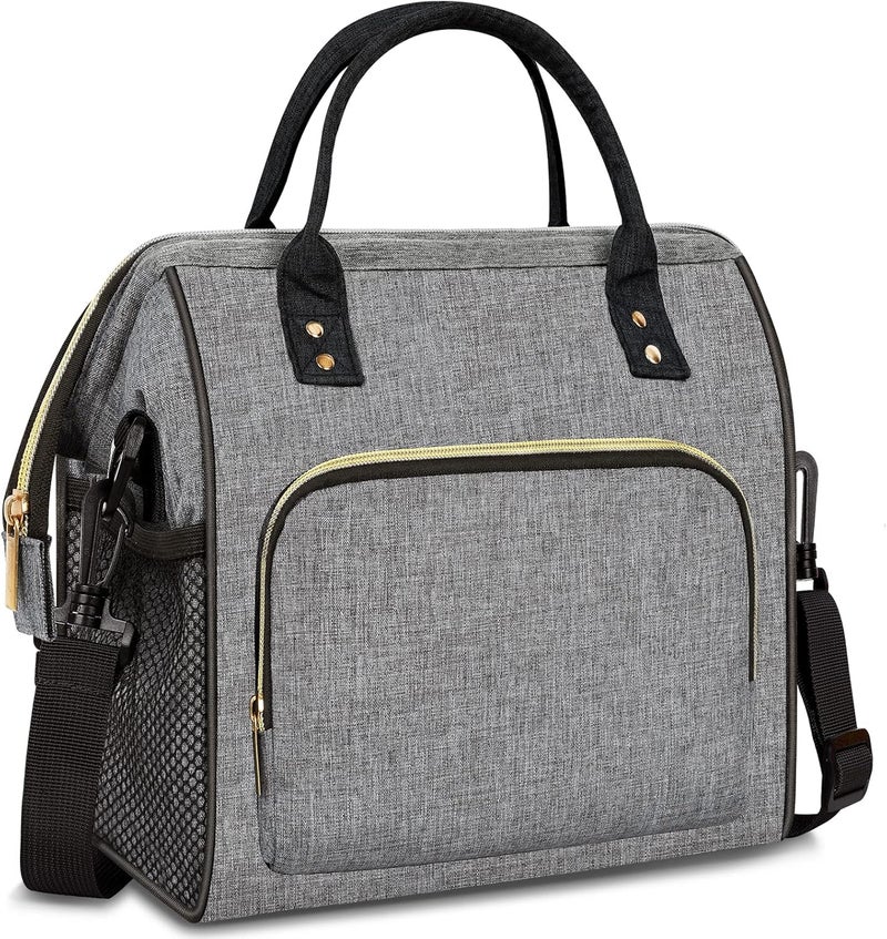 IDEATECH Large Insulated Lunch Bags for Work, Leakproof Lunch Box for Women & Men, Lunch Tote Cooler Bags with Adjustable Shoulder Strap for Teacher, Nurse, Mom, Womens Lunchbox Gifts (Grey) - Image 1