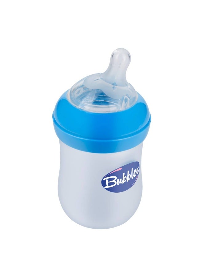 Bubbles Glass Baby Feeding Bottle 150ml with Tilted Silicone Nipple, Anti-Colic Design, BPA-Free, Easy Grip, Safe Glass Bottle for Newborns and Infants (Blue) - Image 4