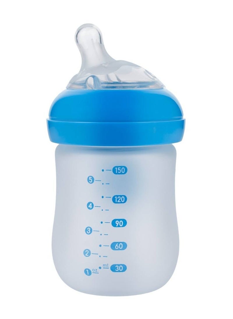 Bubbles Glass Baby Feeding Bottle 150ml with Tilted Silicone Nipple, Anti-Colic Design, BPA-Free, Easy Grip, Safe Glass Bottle for Newborns and Infants (Blue) - Image 3