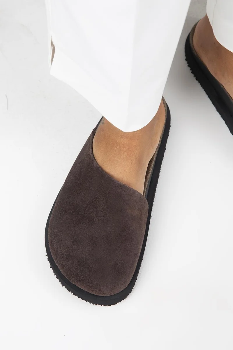 Manijero Manijero Ateshi Women's Genuine Leather Flat Clogs Brown Slippers
