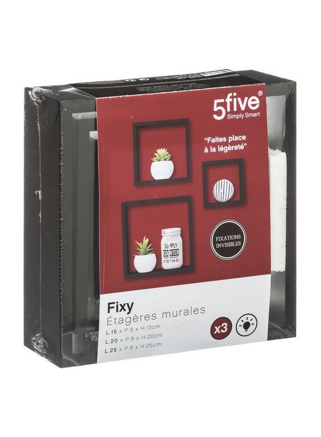 Five Simply Smart 3-Piece Fixy Floating Cube Wall Shelf Set Black 25 x 9 x 25 cm 138956A - Image 2