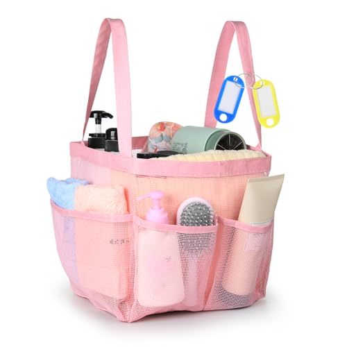 Temede Mesh Shower Caddy Tote, Large Shower Caddy Basket Portable, Quick Dry Hanging Toiletry Bag, 8 Storage Pocket Bath Organizer for College Dorm, Gym, Camp, Travel (Pink) - Image 1