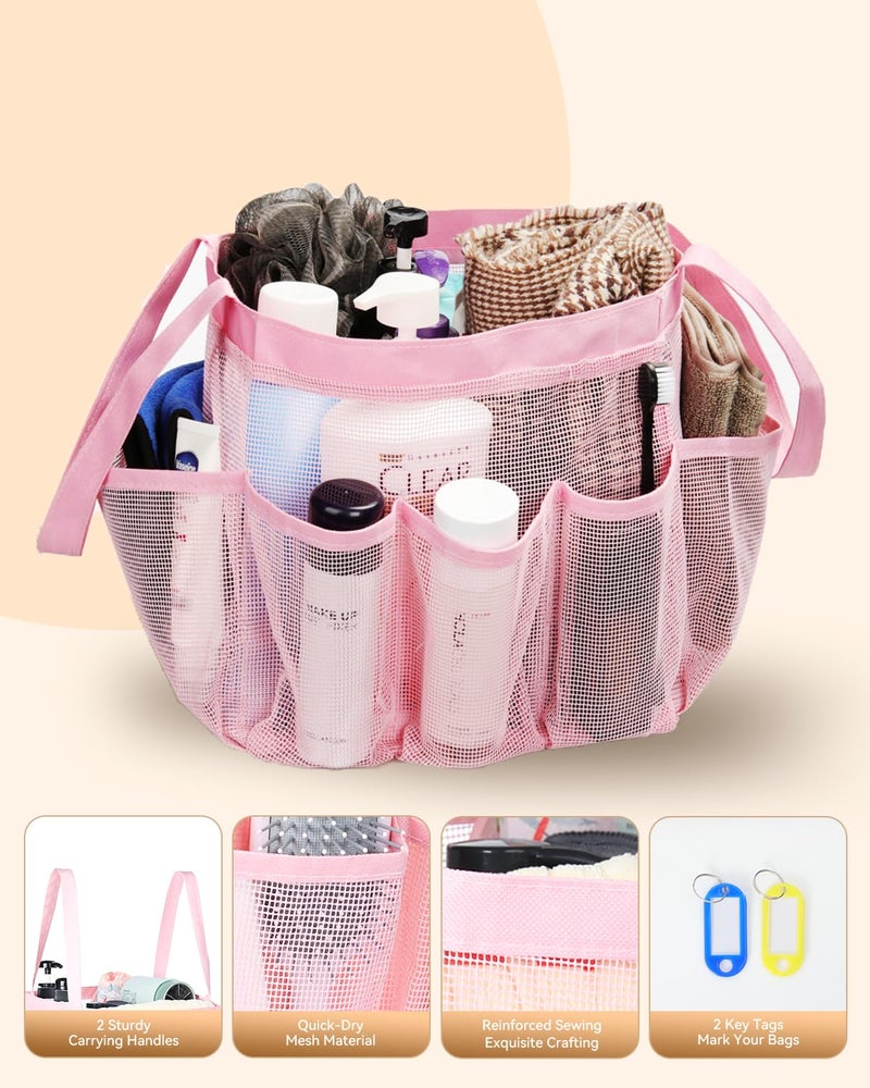 Temede Mesh Shower Caddy Tote, Large Shower Caddy Basket Portable, Quick Dry Hanging Toiletry Bag, 8 Storage Pocket Bath Organizer for College Dorm, Gym, Camp, Travel (Pink) - Image 4