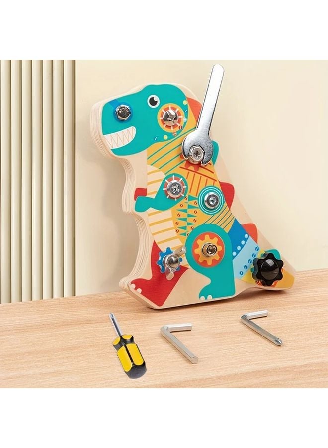 لوح نشاط مفك البراغي ديناصور خشبي لعبة لغز تعليمية هدية للأطفال - Image 1