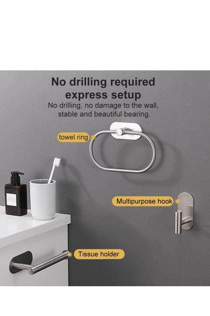 فلوشرينيك مجموعة إكسسوارات الحمام، حامل مناشف المرحاض، حامل ورق ذاتي اللصق من الفولاذ المقاوم للصدأ، خطاف رداء، حلقة مناشف، حامل ورق لفائف - Image 5