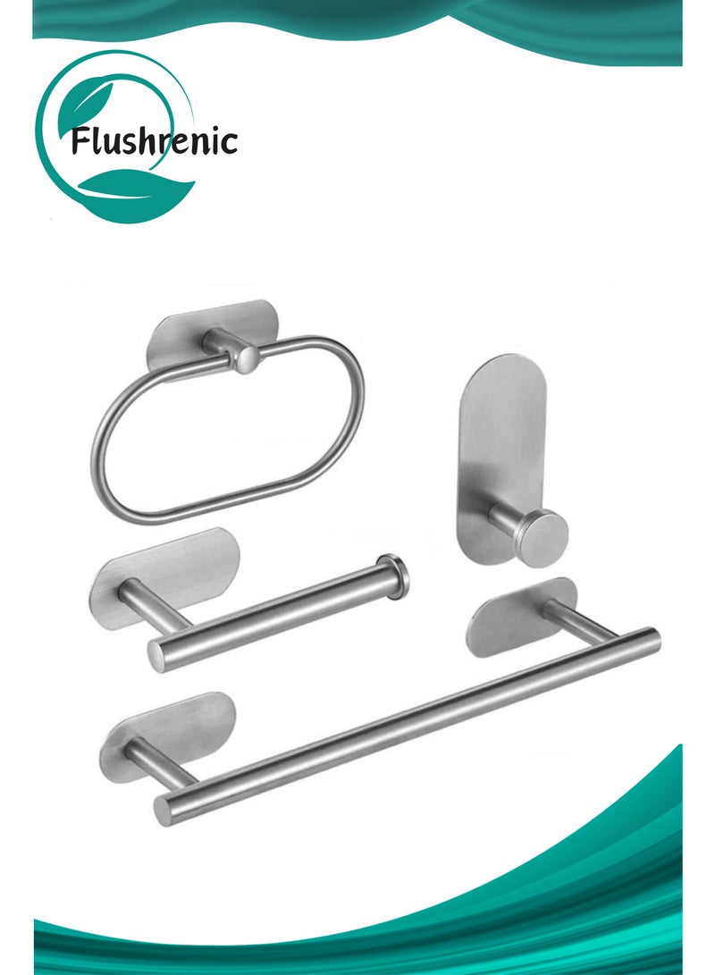فلوشرينيك مجموعة إكسسوارات الحمام، حامل مناشف المرحاض، حامل ورق ذاتي اللصق من الفولاذ المقاوم للصدأ، خطاف رداء، حلقة مناشف، حامل ورق لفائف - Image 1