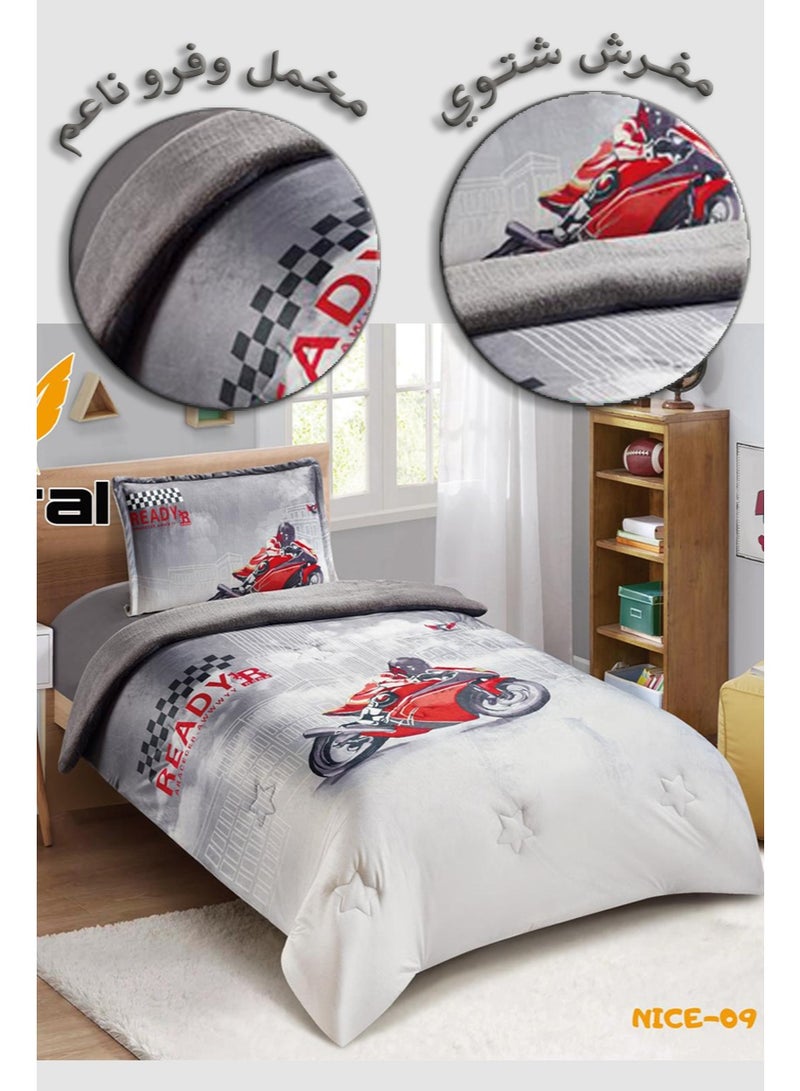Miral Luxury Winter Comforter Set, Soft Velvet Face & Warm Fur Face, 3 Pcs - Cartoon Prints - Duvet Size 160x210 cm - Image 3