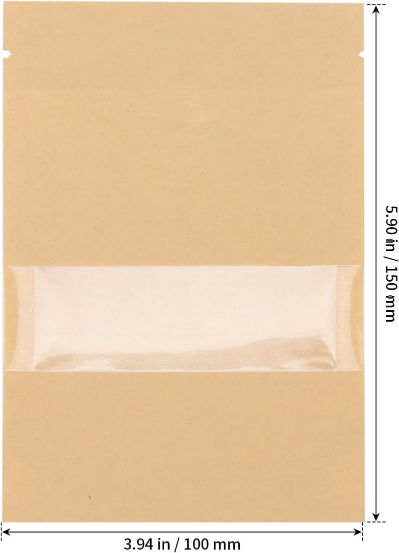 SHEUTSAN 200 Pack 4 x 6 Inch Kraft Zip Lock Pouch with Window Brown Stand Up Pouches Bags Resealable Bag for Dry Food Snack - Image 2