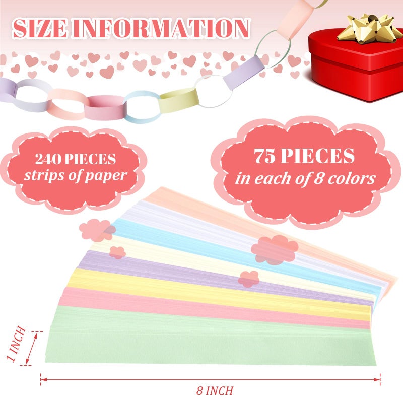 Nezyo 240 Sheets Bright Paper Chain Strips Construction Paper About 46 Feet in Total Length 1 x 8 Inch Assorted Colors DIY with 1 Roll Double Sided Tape(Macaron Colors) - Image 3