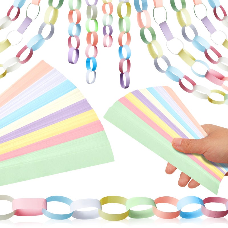 Nezyo 240 Sheets Bright Paper Chain Strips Construction Paper About 46 Feet in Total Length 1 x 8 Inch Assorted Colors DIY with 1 Roll Double Sided Tape(Macaron Colors) - Image 1