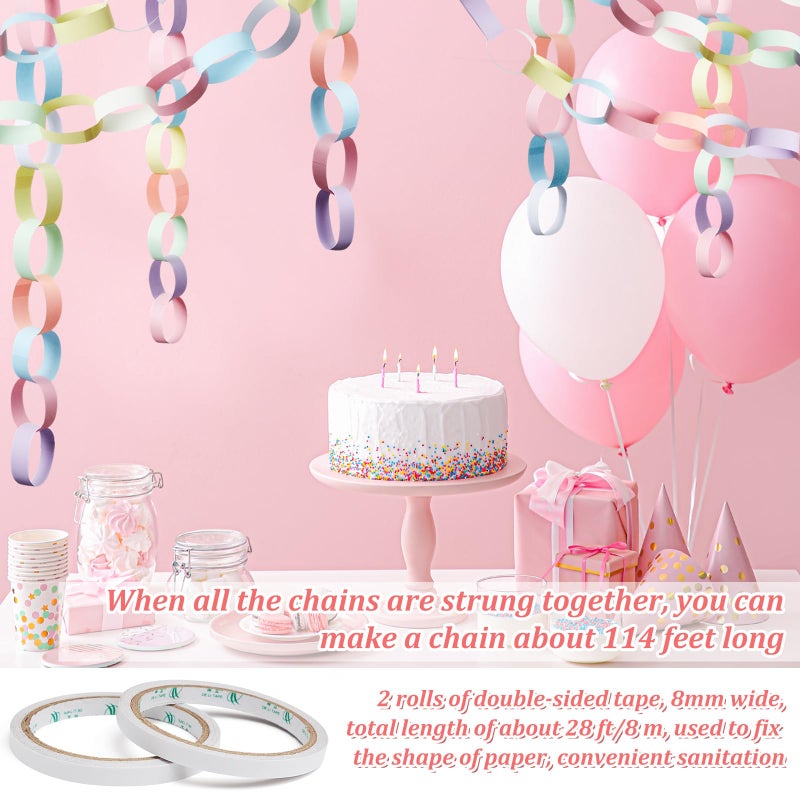 Nezyo 240 Sheets Bright Paper Chain Strips Construction Paper About 46 Feet in Total Length 1 x 8 Inch Assorted Colors DIY with 1 Roll Double Sided Tape(Macaron Colors) - Image 2