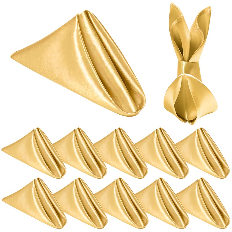 Homiest 12 Pack Gold Yellow Satin Dinner Napkins  20x20 Inches Square Decorative Napkins for Wedding Banquet Graduation Party