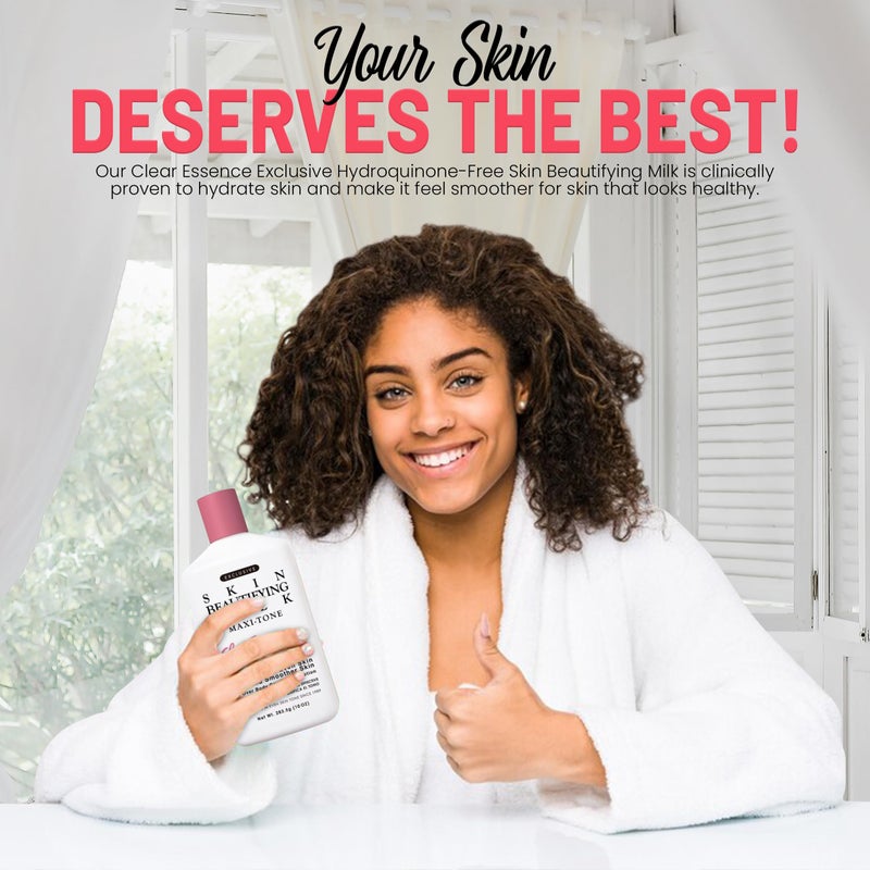 Clear Essence حليب تجميل البشرة الواضح الحصري خالي من الهيدروكينون لوشن ماكسي تون - لوشن للبشرة لترطيب البشرة الجافة - لوشن مرطب لترطيب البشرة مع لمعة - (10.0 أونصة)  - Image 4