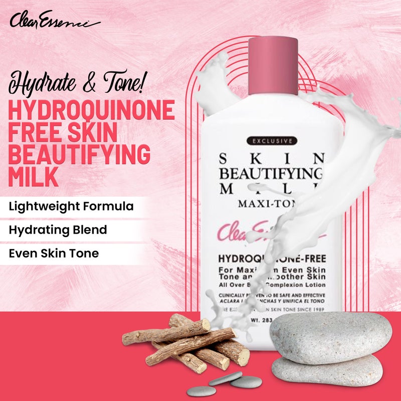 Clear Essence حليب تجميل البشرة الواضح الحصري خالي من الهيدروكينون لوشن ماكسي تون - لوشن للبشرة لترطيب البشرة الجافة - لوشن مرطب لترطيب البشرة مع لمعة - (10.0 أونصة)  - Image 2