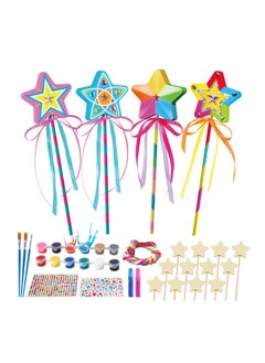 12 Sets Make Your Own Wooden Princess Wand Craft Kit, Fairy Wands Kit Include Fairy Wands, Gems Stickers, Paint & Ribbons Decorate Art DIY Magical Show for Party Supplies for Girls kids Gifts