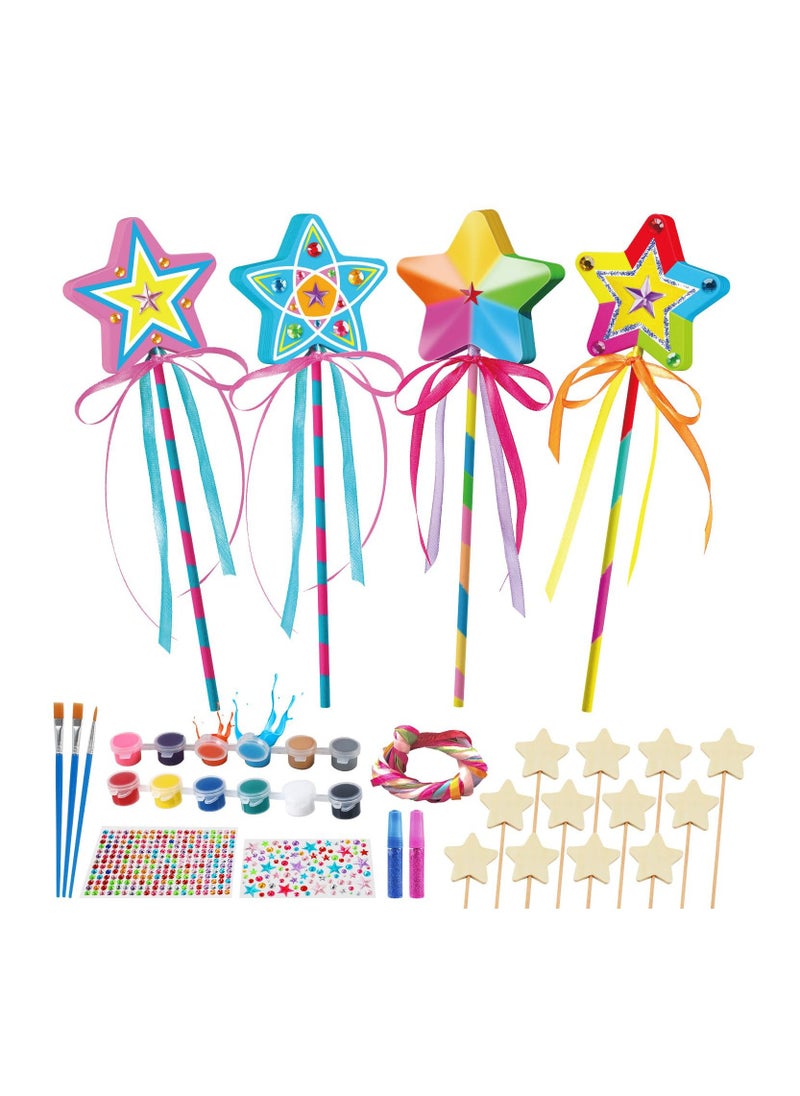 Generic - 12 Sets Make Your Own Wooden Princess Wand Craft Kit, Fairy Wands Kit Include Fairy Wands, Gems Stickers, Paint & Ribbons Decorate Art DIY Magical Show for Party Supplies for Girls kids Gifts - Image 1