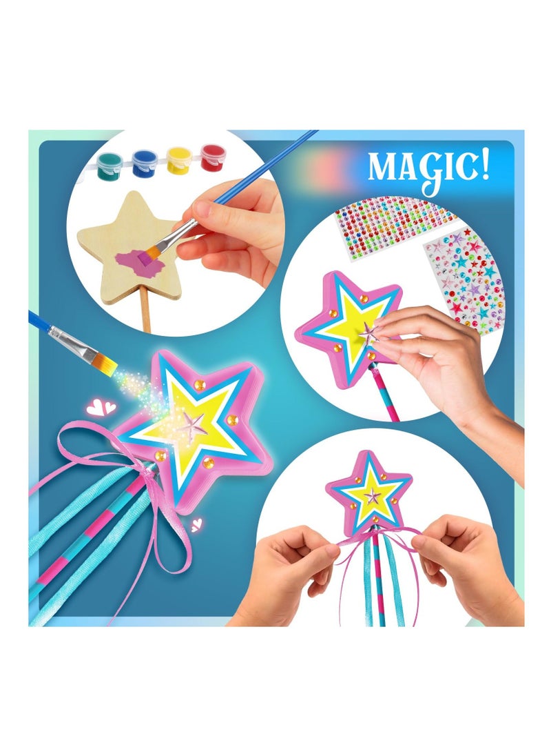 Generic - 12 Sets Make Your Own Wooden Princess Wand Craft Kit, Fairy Wands Kit Include Fairy Wands, Gems Stickers, Paint & Ribbons Decorate Art DIY Magical Show for Party Supplies for Girls kids Gifts - Image 1