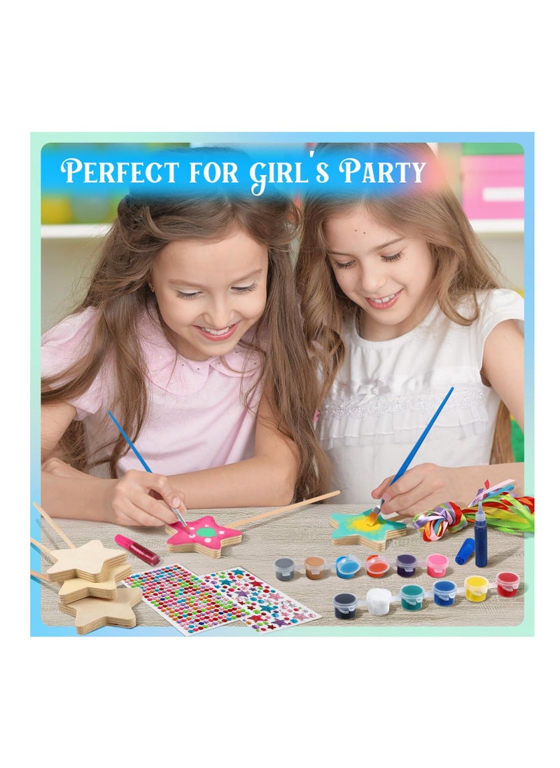 Generic - 12 Sets Make Your Own Wooden Princess Wand Craft Kit, Fairy Wands Kit Include Fairy Wands, Gems Stickers, Paint & Ribbons Decorate Art DIY Magical Show for Party Supplies for Girls kids Gifts - Image 1