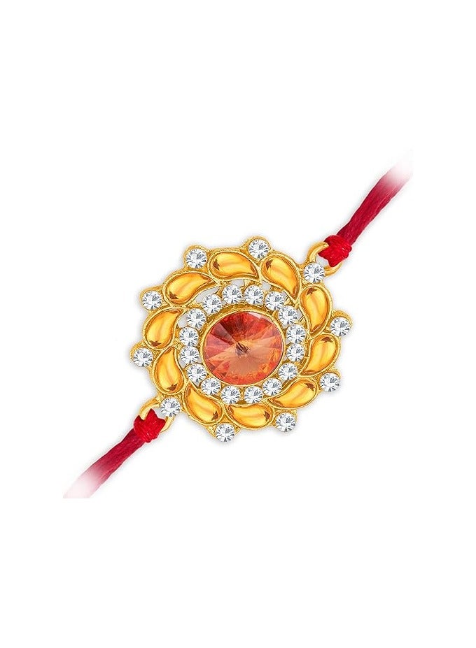 Sukkhi Rakhi Elegant Floral Kundan Designer Gold Plated Premium Rakhi for Brother With Roli Chawal and Greeting Card Rakhi for Bhaiya Rakhi for Men Kundan Rakhi - Image 3