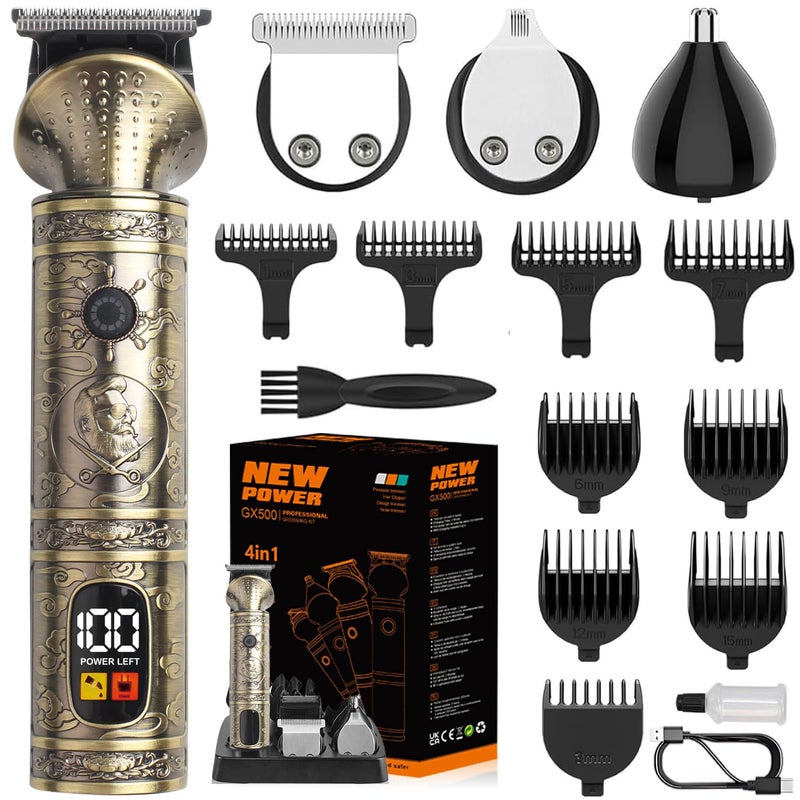 NuvaConx Trimmer Kit Professional Hair Clipper Zero Gapped T-Blade Electric Shaver Razor Nose Body Trimmer for Men Cordless Grooming Kit 4 in 1 - Image 1