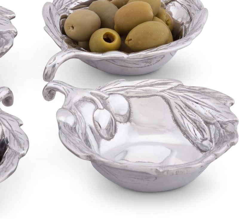 Arthur Court Arthur Court SandCast Aluminum Set of 4 Olive Pattern Sauce Bowls 4 inch Diameter - Image 3