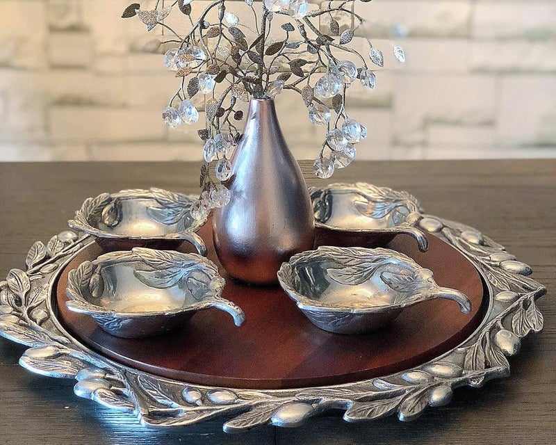 Arthur Court Arthur Court SandCast Aluminum Set of 4 Olive Pattern Sauce Bowls 4 inch Diameter - Image 4