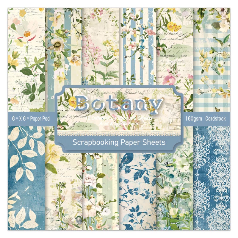 EAMOTOL Floral Patterned Scrapbook Paper Pad - 24 Sheets 6x6 in Plant Designed Decorative Decoupage Folded Card Material Gift Wrapping Planners Junk Journal Supplies DIY Crafts Photo Album - Image 1