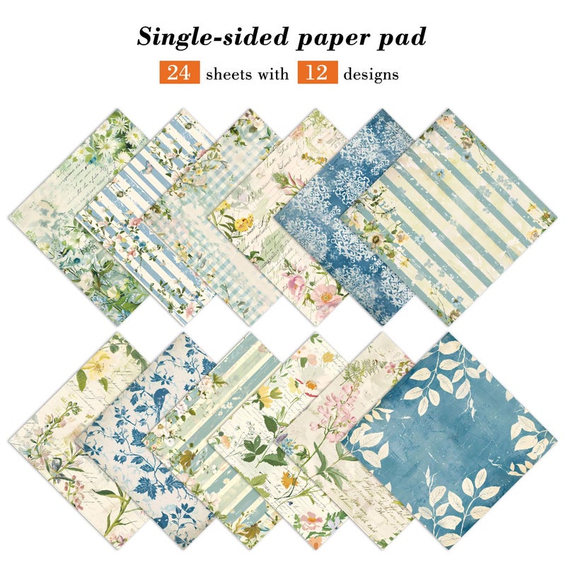 EAMOTOL Floral Patterned Scrapbook Paper Pad - 24 Sheets 6x6 in Plant Designed Decorative Decoupage Folded Card Material Gift Wrapping Planners Junk Journal Supplies DIY Crafts Photo Album - Image 2