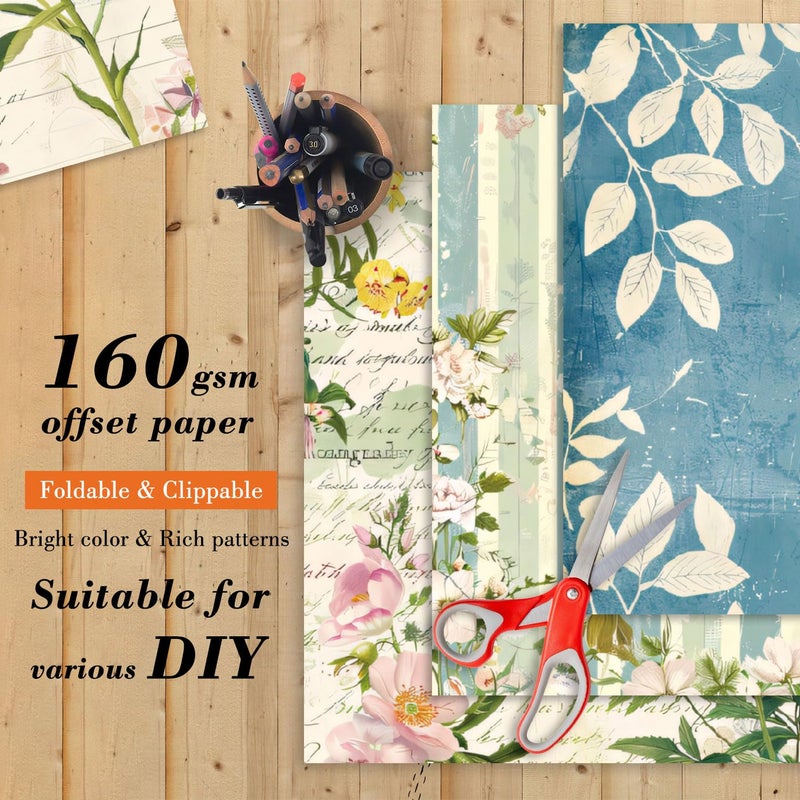 EAMOTOL Floral Patterned Scrapbook Paper Pad - 24 Sheets 6x6 in Plant Designed Decorative Decoupage Folded Card Material Gift Wrapping Planners Junk Journal Supplies DIY Crafts Photo Album - Image 4