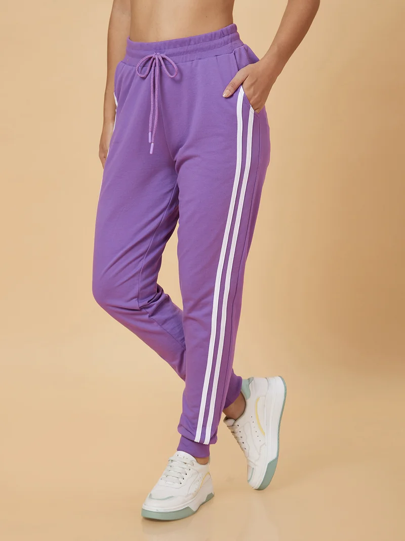 globus Women Purple High-Rise Side Stripes Joggers