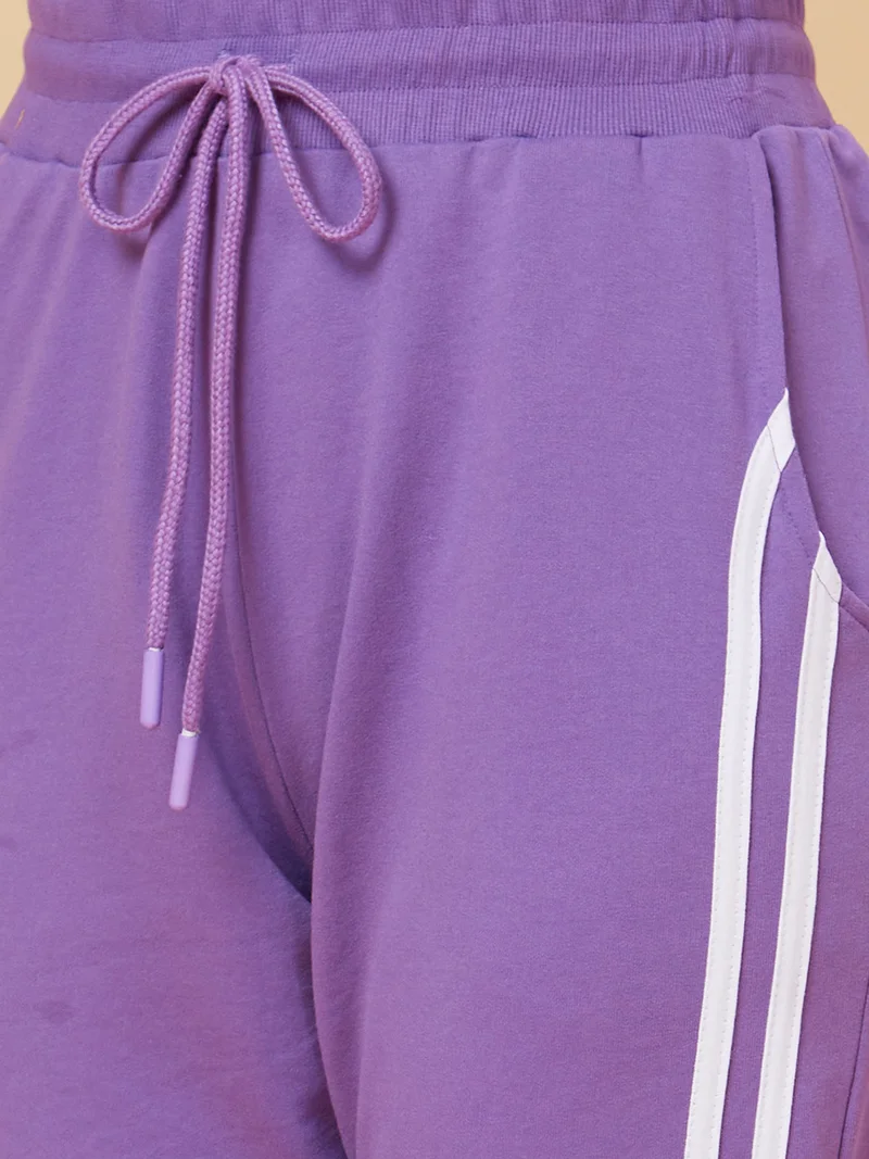 globus Women Purple High-Rise Side Stripes Joggers