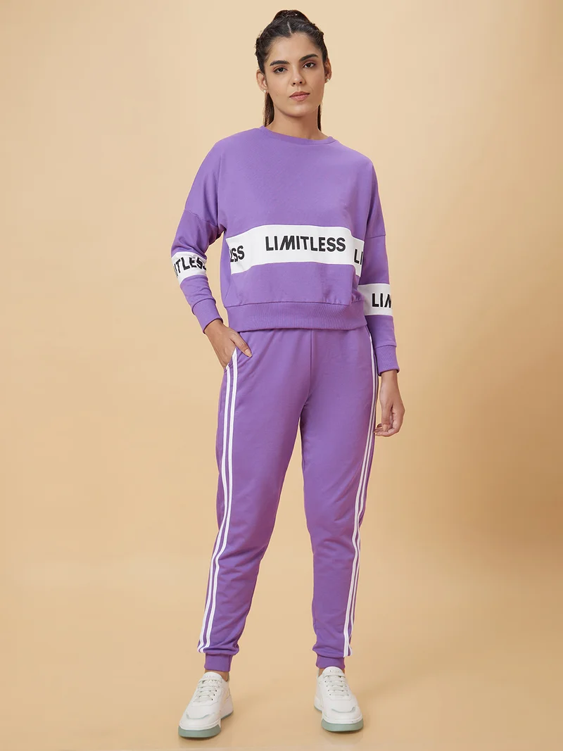 globus Women Purple High-Rise Side Stripes Joggers