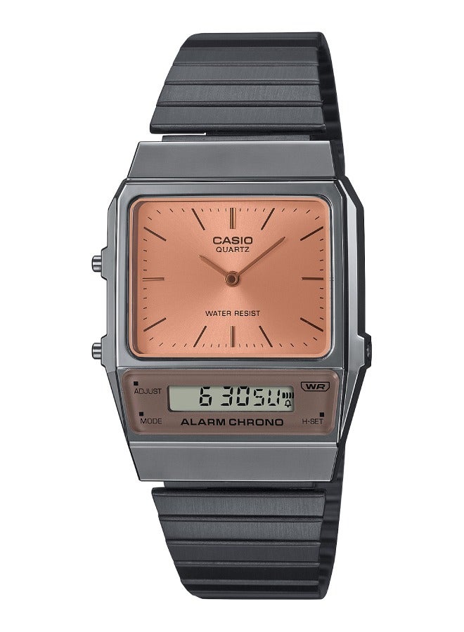 CASIO ساعة يد للرجال والنساء بتوقيت مزدوج بحزام من الفولاذ المقاوم للصدأ AQ-800ECGG-4A - Image 1